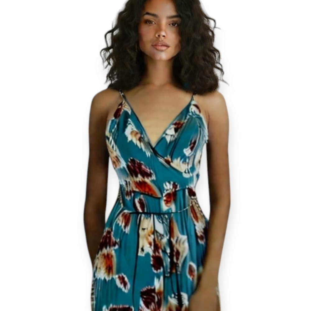 B.O.G Collective Teal & Floral Wide Leg Jumpsuit Size XS
